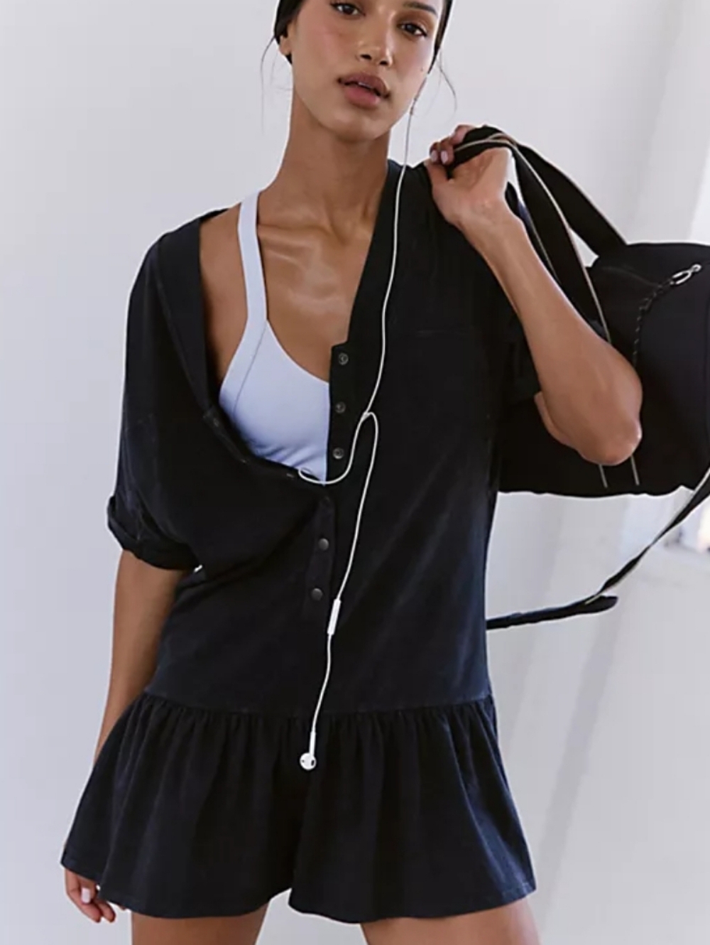 Hot Shot Henley Romper in Black